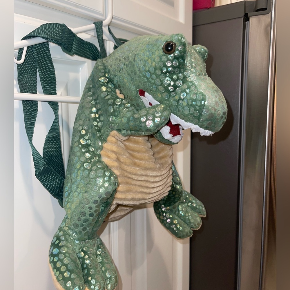 Dinosaur T-Rex Green‎ Plush Backpack Adjustable Straps Stuffed Bag Purse